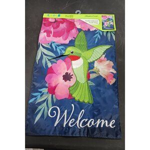 Meadow Creek Embroidered Yard Flag Welcome Hummingbird Design 18" x 11.5" NEW